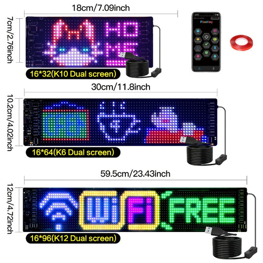 RGB LED Pixel Display Wall Art App Control USB Powered - Colorful Programmable Flexible Soft Screen Custom Text & Patterns for Game Room Streaming Setup Store Sign Car Window Dimmable Decoration 32x16 64x16