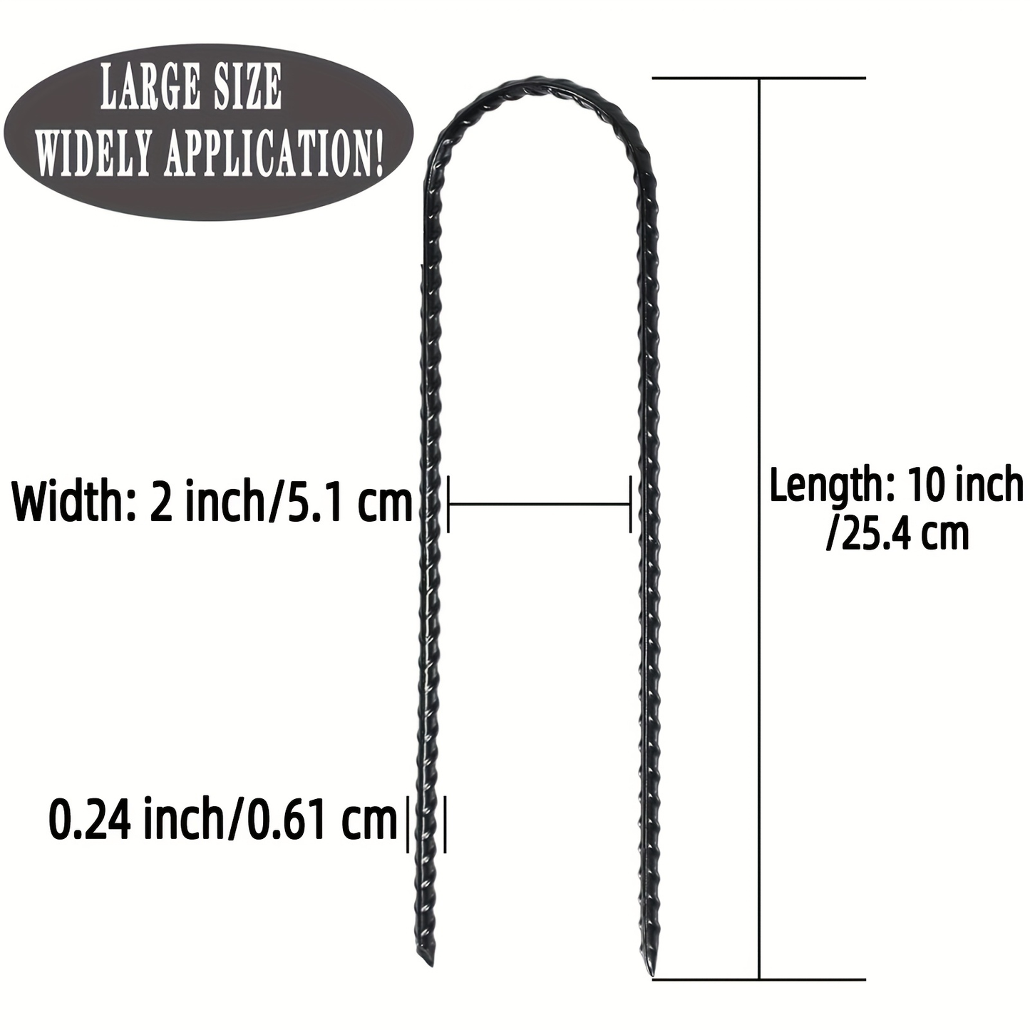 U-Shaped Trampoline Ground Anchor Stakes with 10-Inch Pictured Length and 12- or 24-Piece Checkout Options