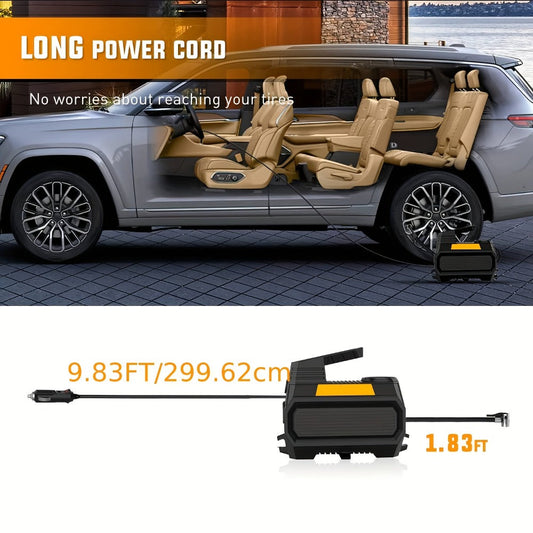 Portable Tire Inflator Air Compressor 12V DC 150PSI – Auto Shut-Off Digital Pressure Gauge LED Light Air Pump for Car SUV ATV Bicycle Motorcycle Balls