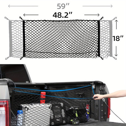 Truck Bed Cargo Net Elastic Mesh Organizer with Hooks Heavy Duty Bungee Net for Pickup Truck Bed Cargo Management Grocery Storage Secure Haul