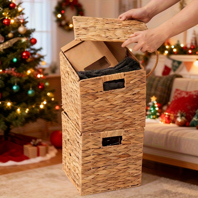 Water Hyacinth Storage Baskets with Seagrass and Paper Rope Options in 2- or 4-Pack Cube Sizes