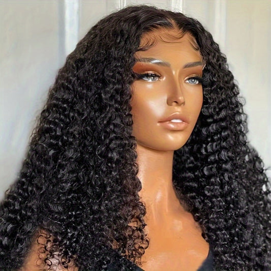 Kinky Curly Wig Human Hair 4x4x1 Lace Closure Brazilian Remy 180% Density Pre Plucked Natural Black Lace Front Wig for Black Women 12-22 Inch Protective Style