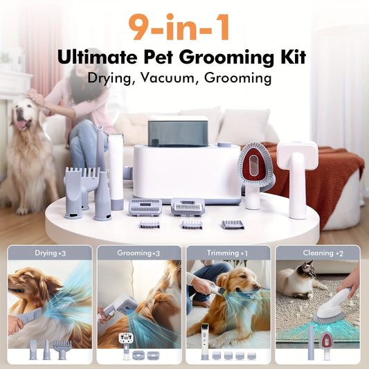 Pet Grooming Vacuum Kit 9-in-1 – 24KPa Dog Shedding Vacuum with Hair Dryer & Electric Clipper | Adjustable Speed & Temperature | 104oz Dust Bin | Professional At-Home Dog Grooming Set for All Breeds