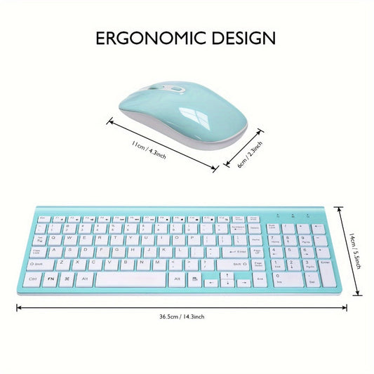 2.4G Wireless Keyboard and Mouse Combo Ultra-Thin Slim Full Size with Numpad Silent Keys Plug and Play USB Nano Receiver for Windows PC Desktop Laptop Home Office Blue Red