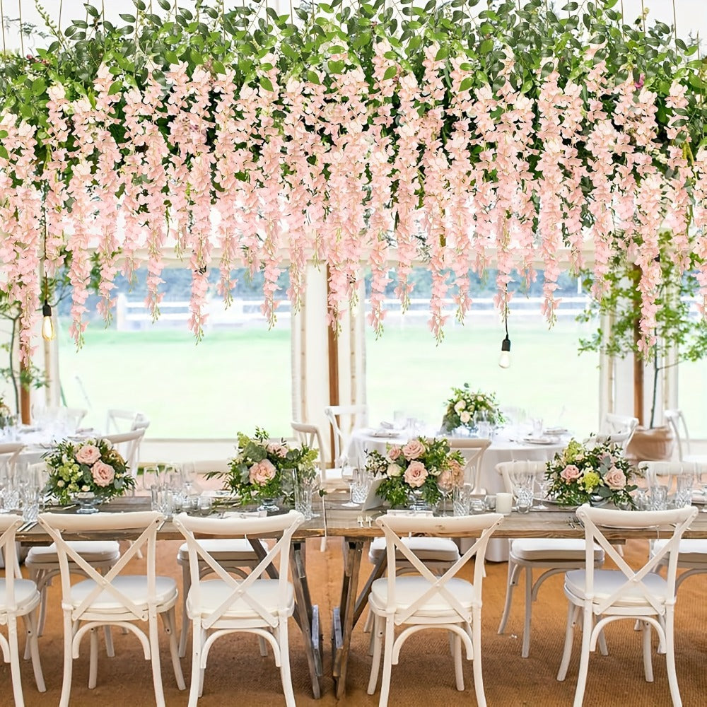 Artificial Flowers 24-Piece Light Pink Wisteria Vine Garland for Wedding Arches, Walls and Backdrops