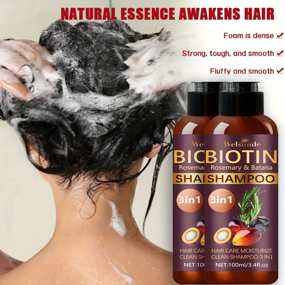 Two-Pack 100 ml Batana Oil Shampoo with Biotin and Rosemary Extract for Daily Hair Care Routines