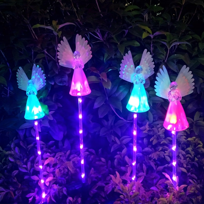 Solar Garden Lights Color-Changing Angel Stakes with 7-Color LEDs in 2- or 4-Pack Sets for Memorial Decor