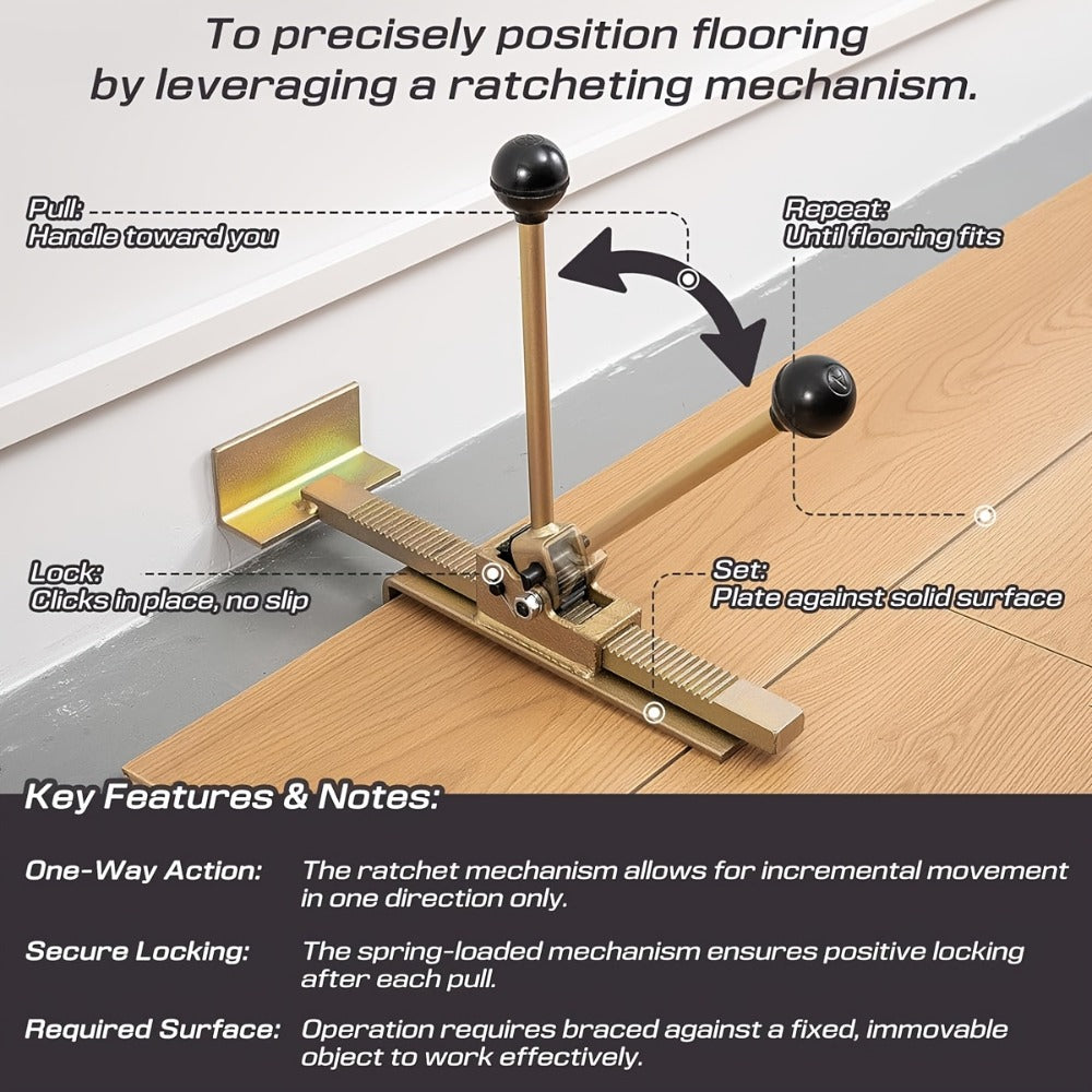 Hardwood Flooring Jack and Positioning Tool for Tongue-and-Groove, Laminate and Engineered Wood Installation