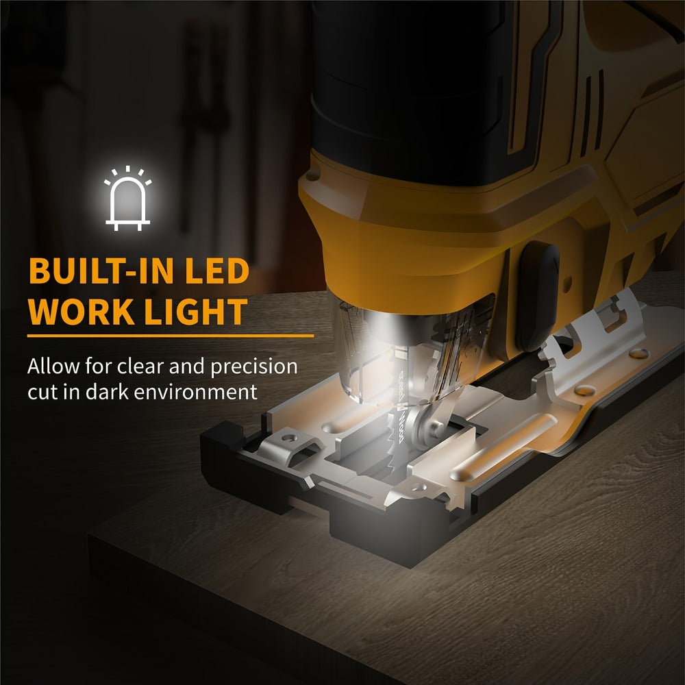 Cordless Jigsaw Compatible with Dewalt 20V Battery – LED Work Light, 0°-45° Bevel, 3 Orbital Settings for Straight Curved & Circular Cuts