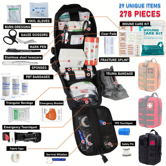 Tactical IFAK Kit 278 Piece Outdoor Emergency First Aid Set Hiking