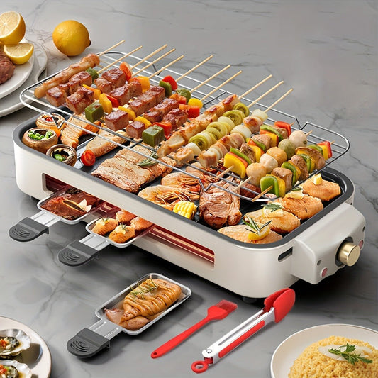 Electric Grill 2-in-1 Indoor BBQ & Frying Pan – 1500W Temperature Control, Non-Stick Detachable Cooking Board, Portable Electric Grill for Meat, Dishwasher Safe, Christmas Gift Idea with Gift Bag