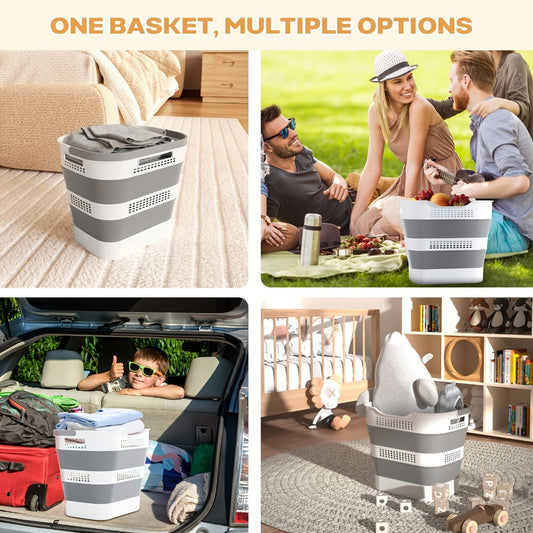 Collapsible Laundry Basket 43L Foldable Pop-Up Hamper with Handles – 11.5 Gallon Plastic Laundry Basket Space-Saving Portable Storage Container Organizer for Bedroom, Bathroom & Dorm, 1pc or 2 Pack