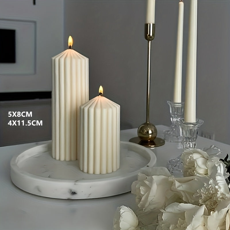 Ribbed Soy Wax Pillar Candles 2-Pack White - 20 Hour Burn Cylindrical Candles for Home Decor, Wedding, Christmas, Valentine's Day & Birthday