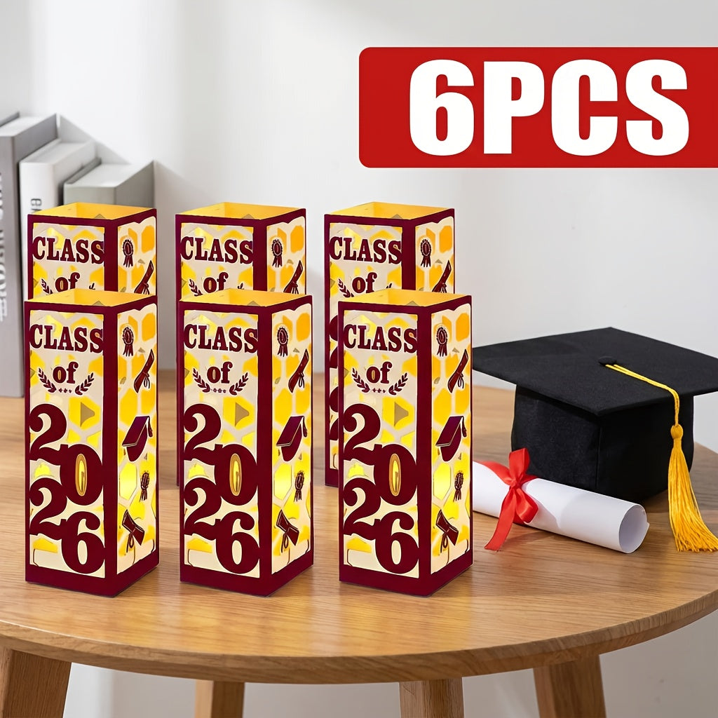 Six-Piece Class of 2026 Graduation Centerpiece Set with Paper Lantern Boxes in Six Color Themes