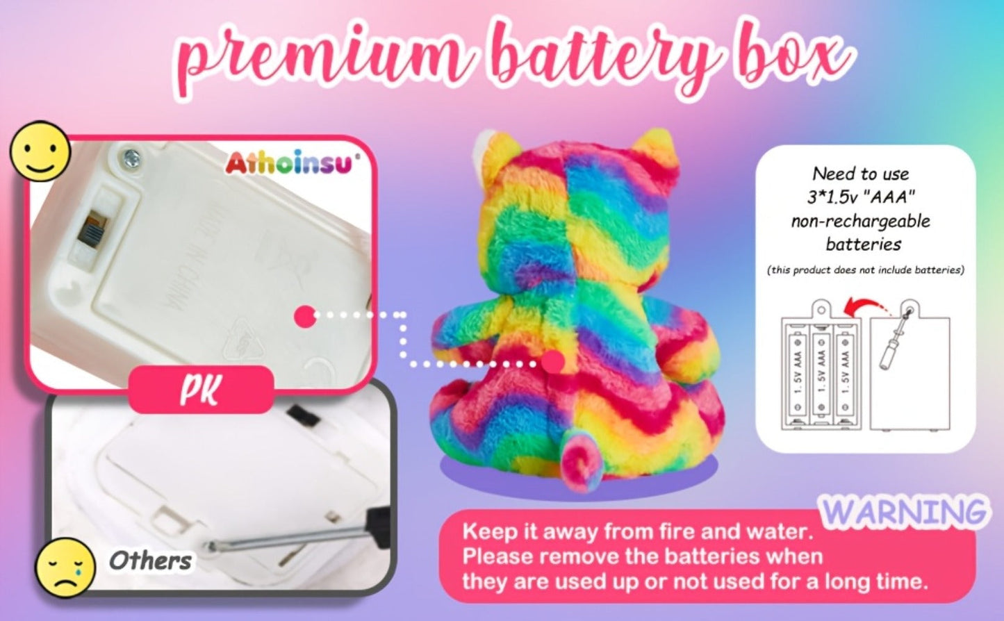 Plush Toy – Rainbow Cat with Glowing Color Points and Music for Bright Interactive Display