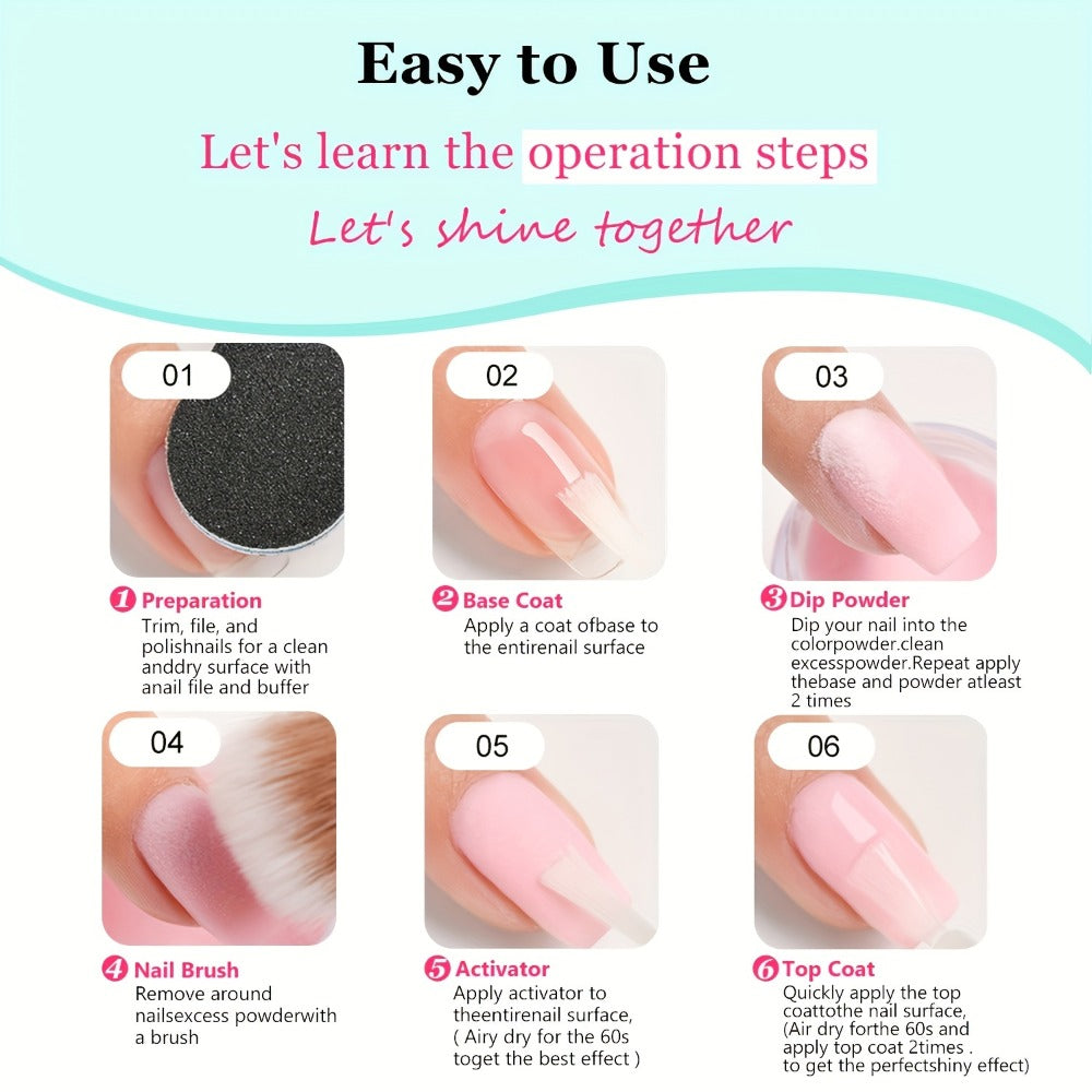 Dip Powder Nail Kit with NOCIS Label, Six 10g Thermal Color-Shift and Mixed Glitter Powder Jars