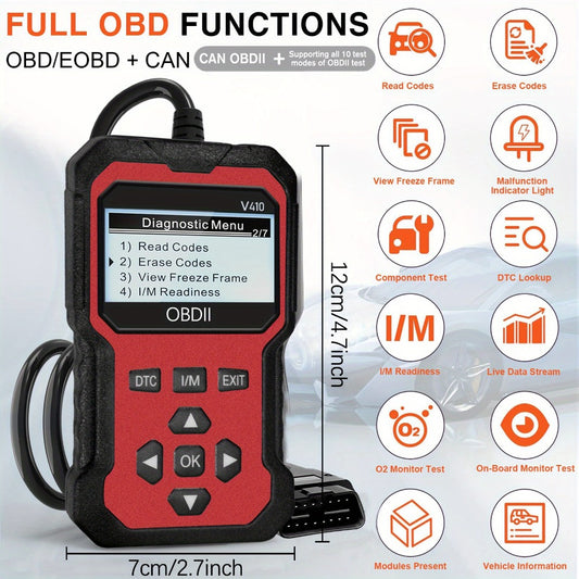 OBD2 Scanner Diagnostic Tool – Check Engine Code Reader with Reset, I/M Readiness & Live Data for All OBDII Cars Since 1996, Supports 9 Protocols, 6 Languages, No Battery Needed