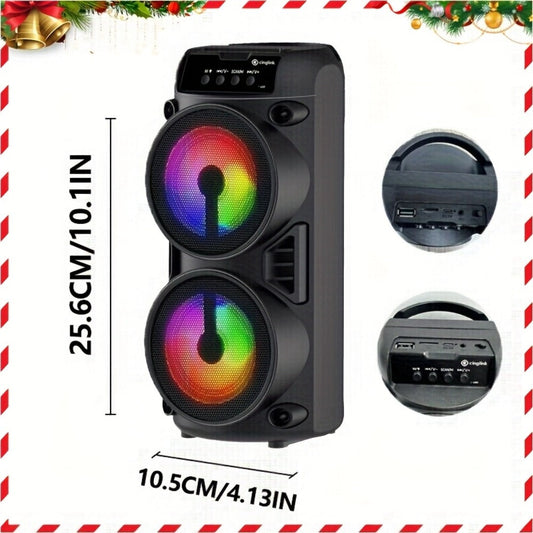 10 Inch Portable Bluetooth Speaker with RGB LED Lights & FM Radio - Heavy Bass Dual Drivers, USB Charging, Outdoor Camping Speaker, Holiday Gift for Family Friends