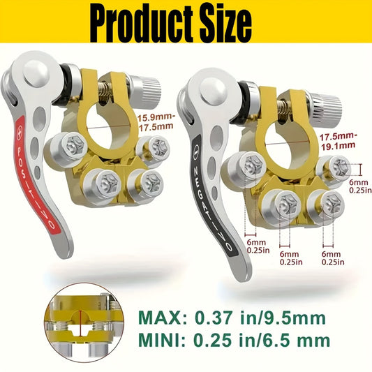 Car Battery Terminal Quick Disconnect Connector 4-Way Brass - 3 Pairs Positive Negative Crimp Clip, Corrosion-Resistant for Automobile Truck RV Marine Vehicle