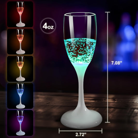 LED Light Up Champagne Flutes Set of 6 – Glow in the Dark Colored Plastic Wine Glasses for Birthday Halloween Christmas Wedding Party Favors Adults