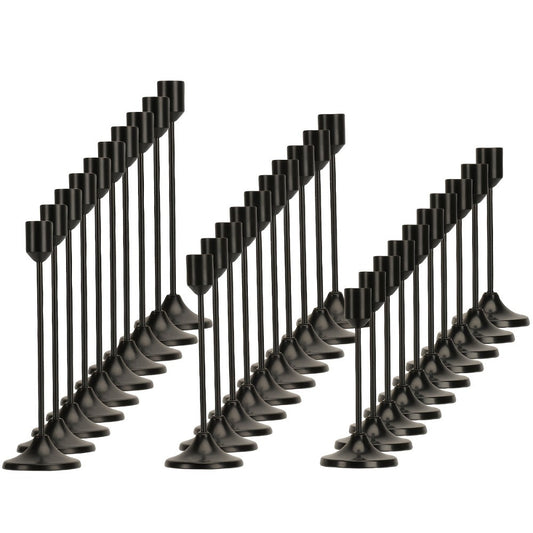 Candle Holder Set 30-Piece Metal Taper Stands in Three Heights with Gold, Silver or Black Finish Options