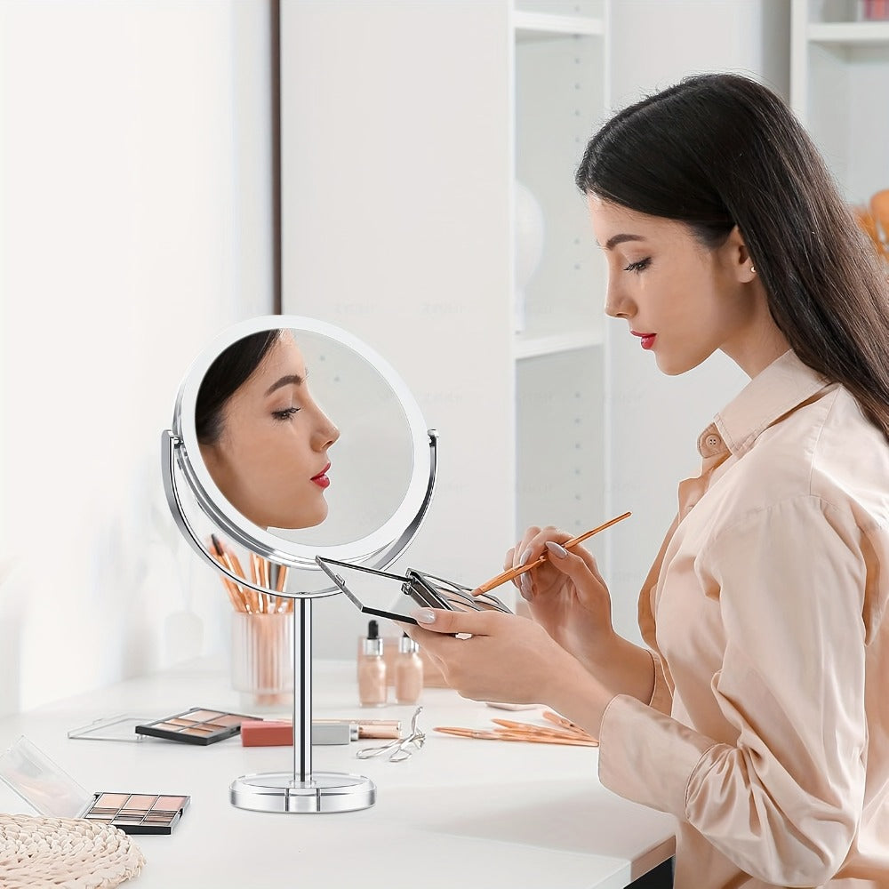 Makeup Mirror Dual-Sided 1X and 30X Round Chrome-Finish Stand with 360° Rotation and Detachable Frame