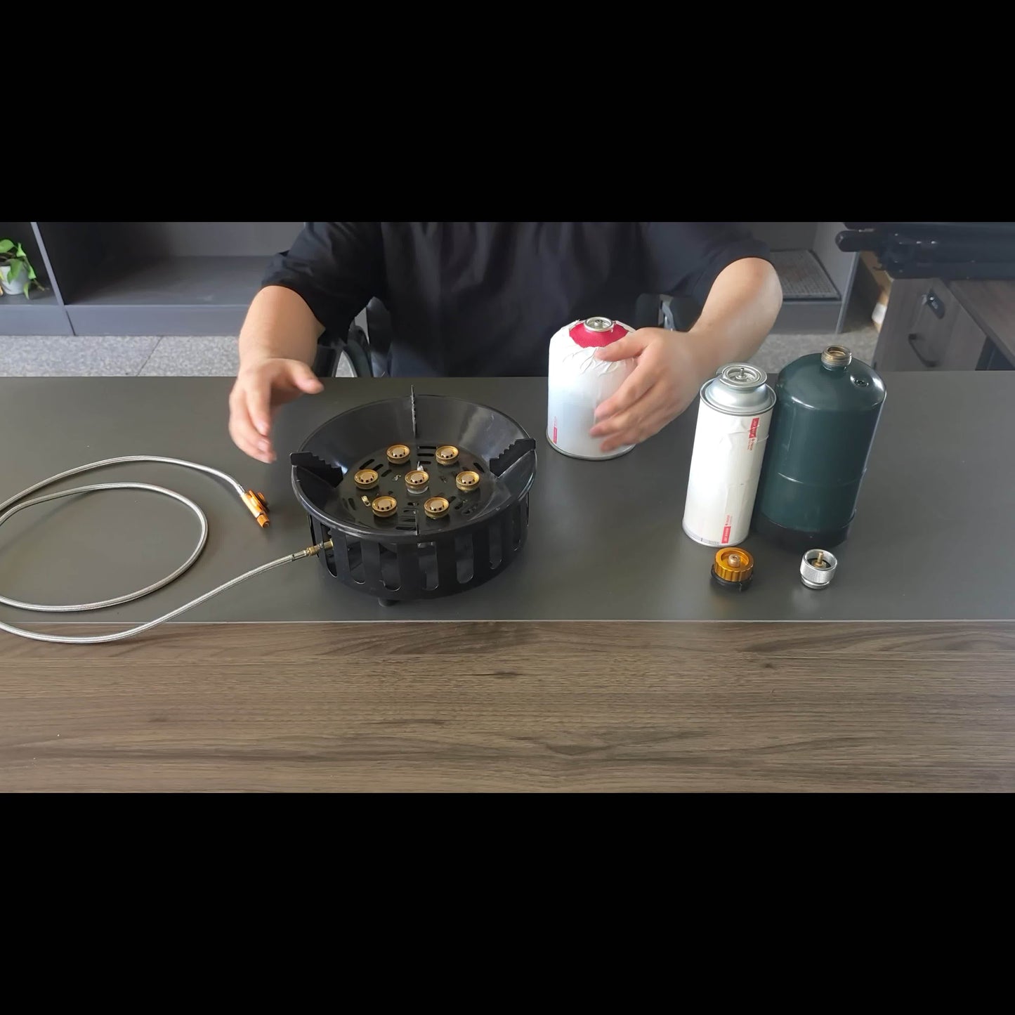 Windproof Camp Stove 21000W Collapsible | Seven Star Camping Gas Stove with Piezo Igniter & Fuel Canister Adapter | Butane Isobutane Propane | For Hiking Backpacking Picnic