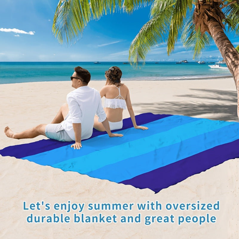 Gradient Beach Mat with Purple-to-Blue Design, Corner Loops, Drawstring Pouch, Stakes and 1- or 2-Piece Packs