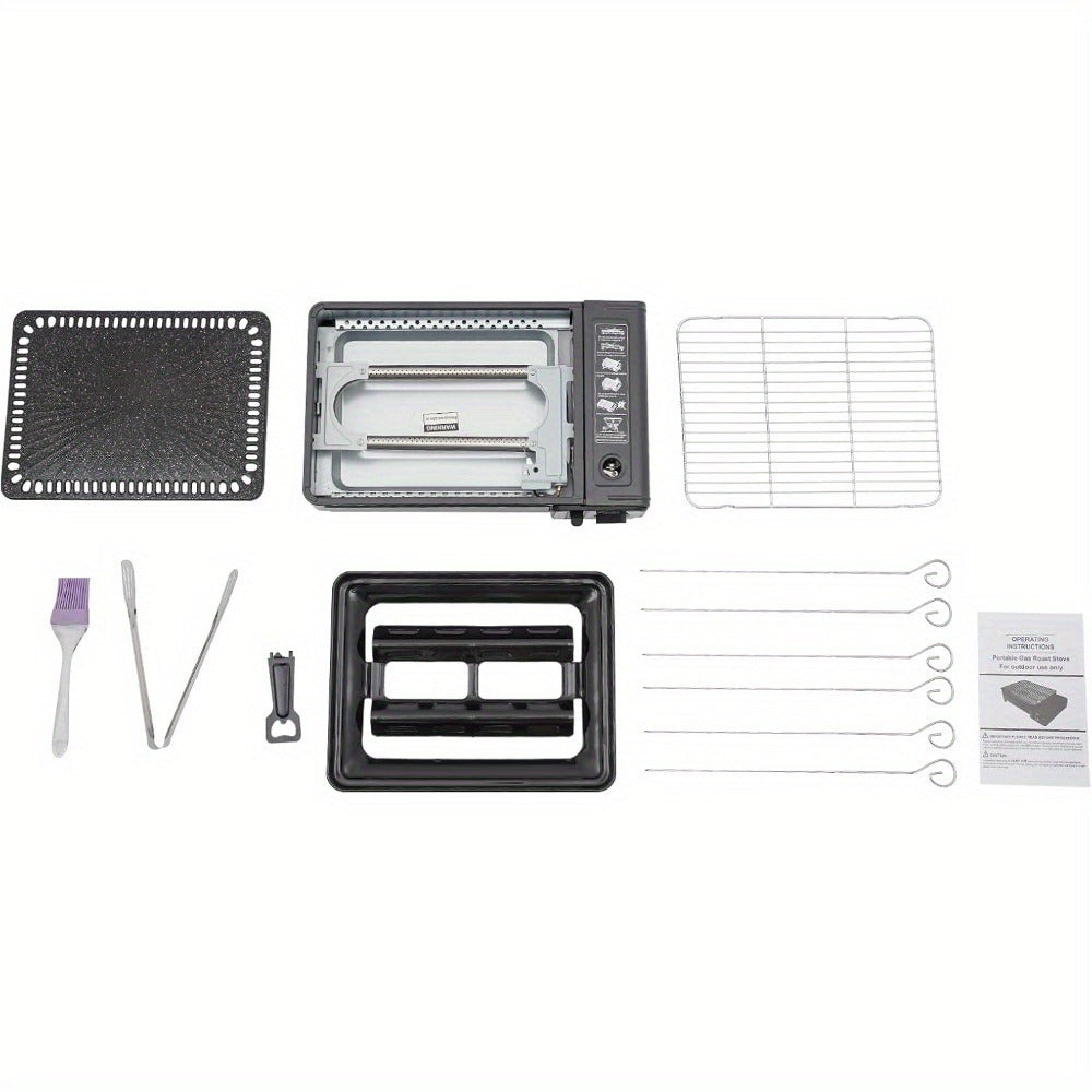 Black Dual-Fuel Tabletop Camping Grill Stove with Butane and LPG Inlets, 41.5 x 28 cm Body and Carrying Case
