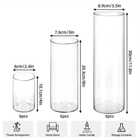 Clear Glass Cylinder Candle Holder Vases 12/24/36/48 Pcs | 4 6 8 10 Inch Tall Hurricane Floating Candle Vase | Wedding Centerpiece Table Decor | Party Home Shelf Decoration Glass Vase Bulk Set
