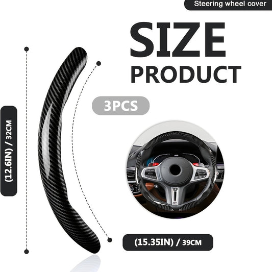 Steering Wheel Cover Carbon Fiber 3Pcs – Anti-Slip Scratch-Resistant Protector for Toyota RAV4, Camry, Corolla, Highlander, Tacoma, Tundra, 4Runner & Sequoia | Black & Red