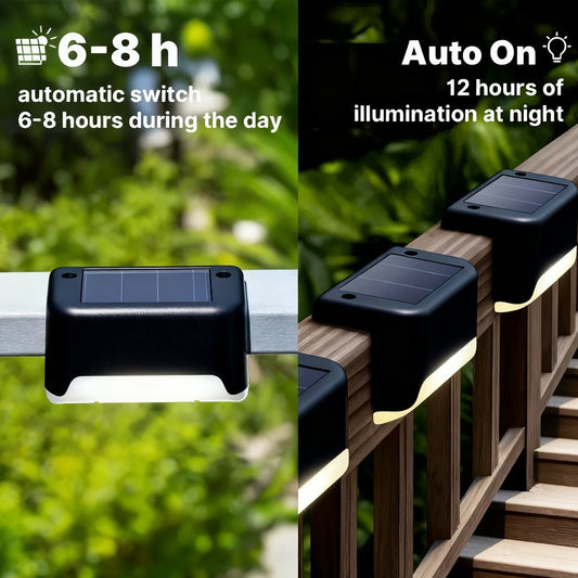 Solar Deck Lights Outdoor Waterproof Auto On Off – Warm White LED Step Stair Fence Lights 800mAh 12-Hour Runtime for Patio Balcony Yard Driveway Garden Black White Brown 8 16 32 Pack