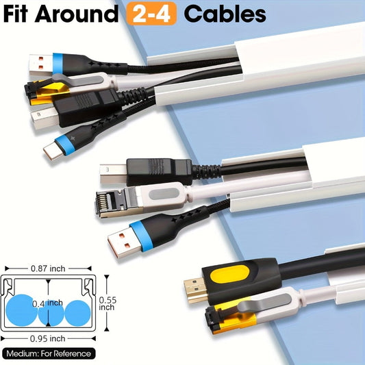 Cable Raceway Cord Hider for Wall Paintable White Self-Adhesive No-Drill – Wire Hiding Channel 0.95"W x 0.55"H for TV Home Office Desk Baseboard, Snap-On Cover, 6-Piece or 94"/157" Sets