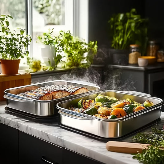 Stainless Steel Baking Sheet Pan Set with Lids, Heavy Duty Nonstick Oven Trays & Roasting Pans for Baking Bread Desserts Seafood, Thickened Rectangular Baking Pans, 4pcs / 8pcs / Extra Large Deep Dish