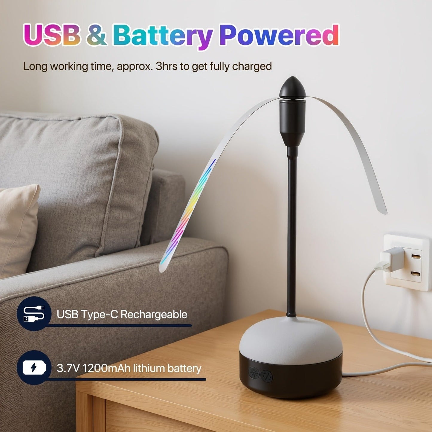 Desktop Reflective-Blade Fan Pest Control Device with Amber Light, Flexible Neck and USB Power for Tabletop Use