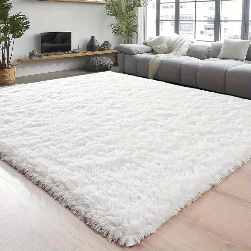 Area Rug White Fluffy High-Pile Shag in Three Washable Sizes for Living Room, Bedroom or Dorm