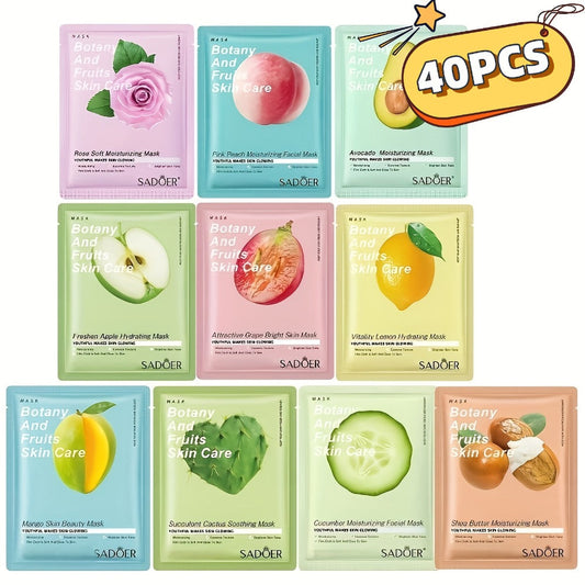 Rose & Fruit Essence Sheet Mask Set 40 Pack – Moisturizing Brightening Face Masks for Dry Dull Skin, Hydrating Skincare Gift for Women, All Skin Types