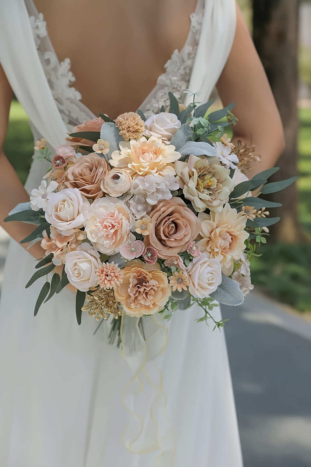 Artificial Flower Combination Box Set with Stems – Champagne Silk Flowers for DIY Wedding Bouquet, Baby Shower, Valentine's Day & Home Decor