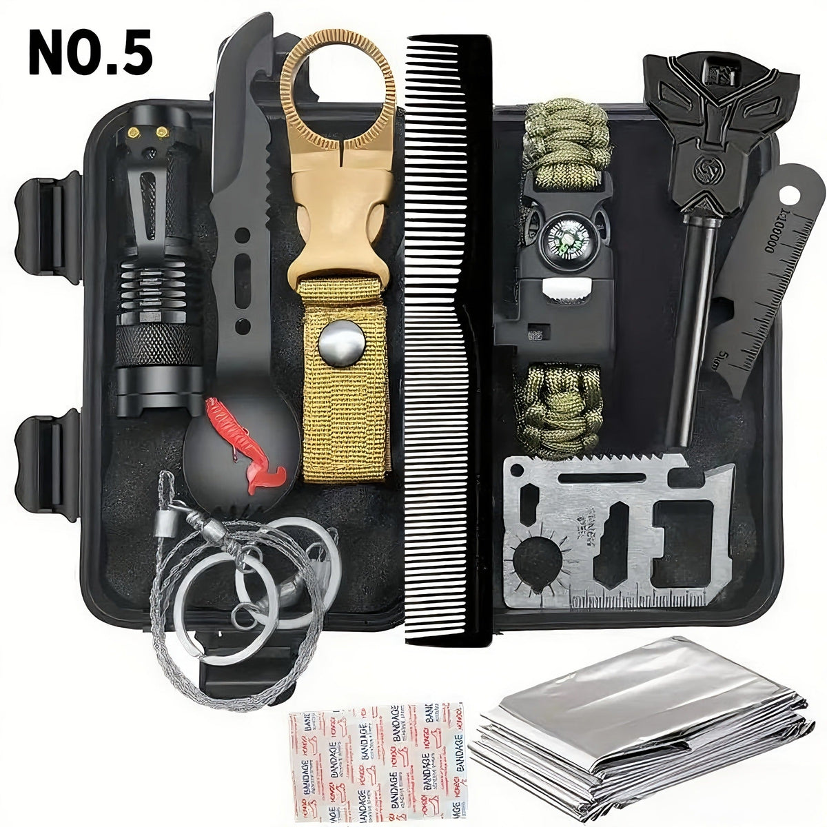 Tactical Survival Kit Multi-Tool Box – Emergency Outdoor Gear with Magnesium Fire Starter, Flint & First Aid Supplies for Camping, Hiking, Hunting & SOS Situations – Best Gift for Men