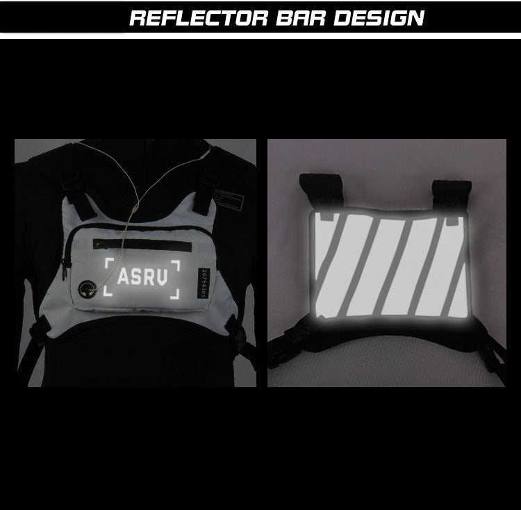 Contrast-Trim Running Vest Chest Pack with Adjustable Harness, Zipper Pockets and White or Black Choice