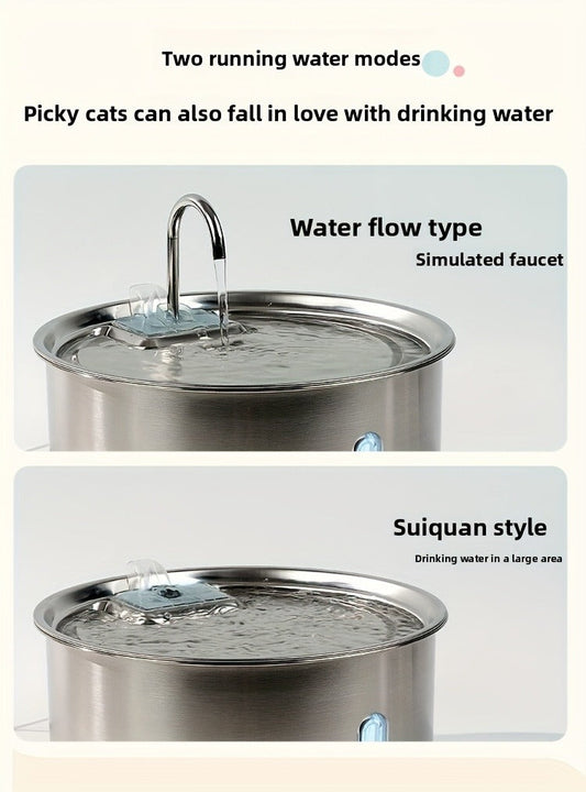 Large Stainless Steel Pet Water Fountain 236oz / 7L - Automatic Cat & Dog Water Dispenser, Multi-Stage Filtration, Visible Water Level Window, USB Powered, Replacement Filters Included, FT007