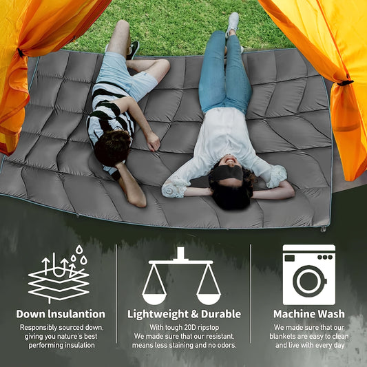 Camping Blanket Puffy Outdoor Down Alternative Windproof Warm 55x79 Inch Lightweight Printed Quilt for Beach Picnic Hammock Travel Cold Weather