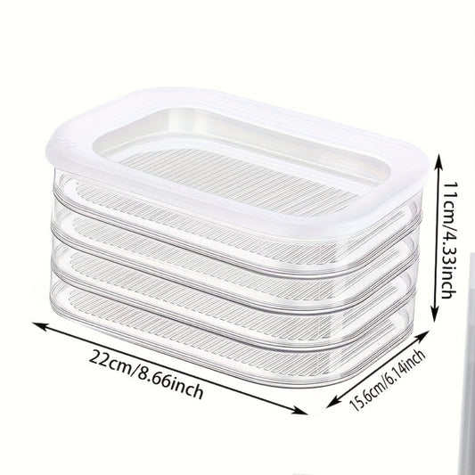 Food Storage Container Four-Tier Stainless Steel Refrigerator Tray Set with Clear Lids and Stacking Rims