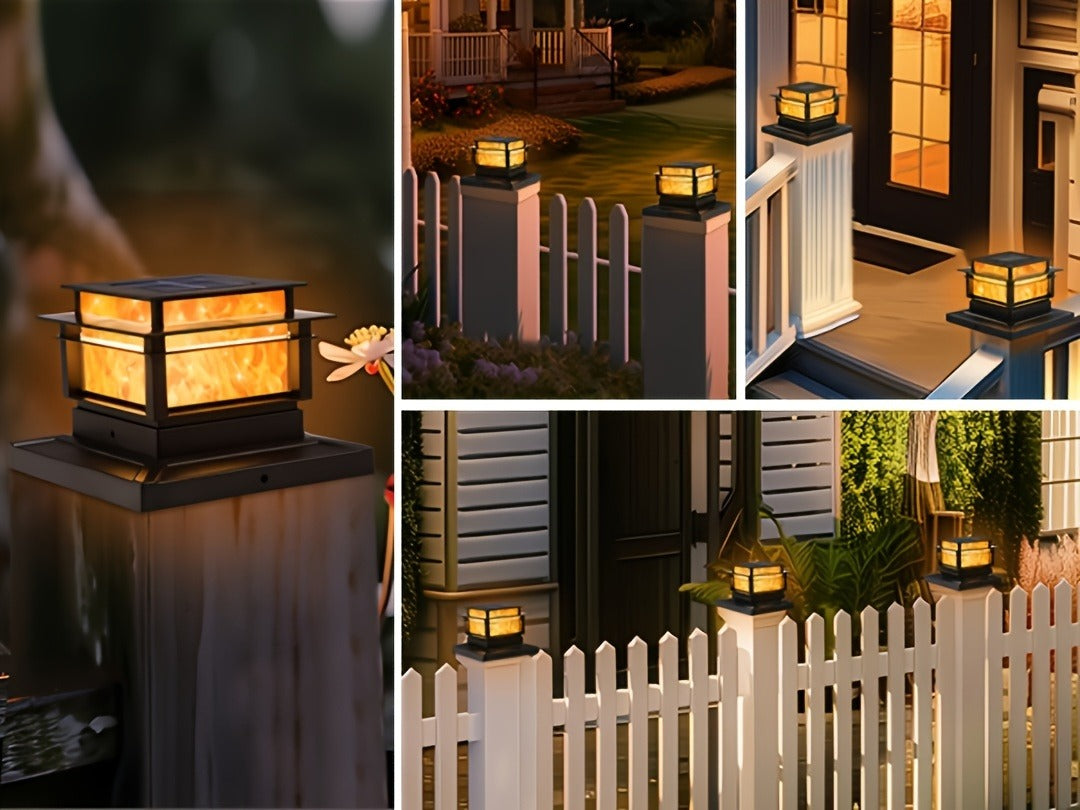 Six-Pack Solar Fence Post Cap Light Set for 4 x 4, 5 x 5 or 6 x 6 Posts with Amber Illumination