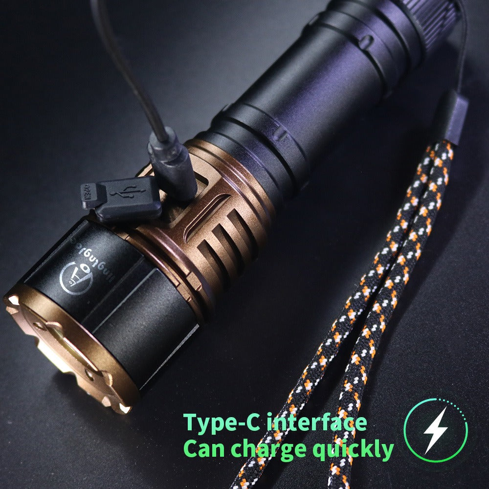 Flashlight 4500-Lumen Zoomable Fresnel Lens Torch with 21700 Battery in Golden or Red Upgrade Editions