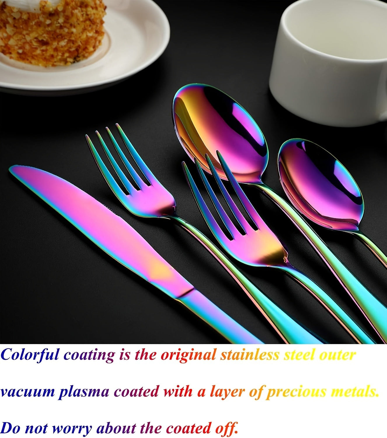 60-Piece Rainbow Flatware Set with Five Utensil Forms in Twelve-Piece Rows for Complete Table Settings