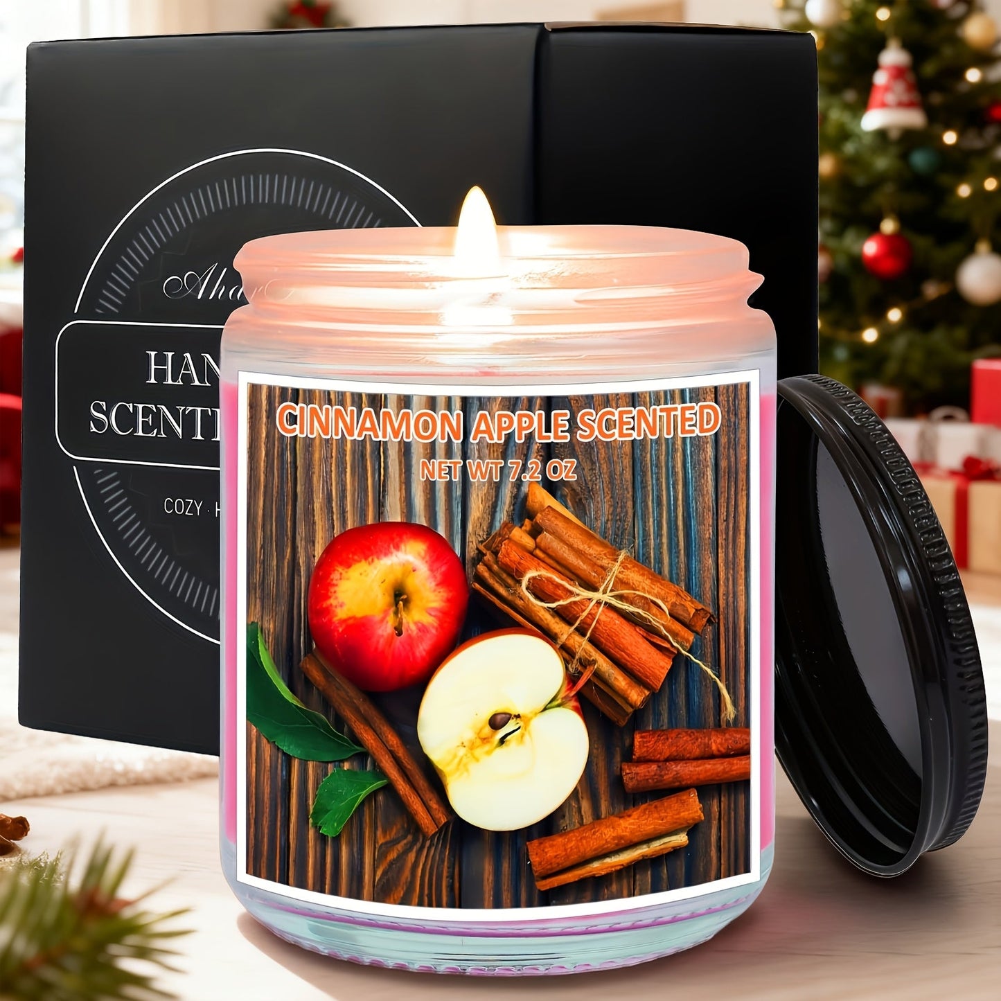 7.2oz Lidded Autumn Jar Candle with Single Wick, Label Artwork and Pumpkin or Apple Cinnamon Style