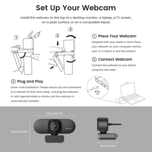 4K Webcam AI Auto Framing True Autofocus with Dual Noise Canceling Mics & 90° FOV – NUROUM V11/V15/V32 Plug and Play USB Camera for Zoom Meetings, Gaming & Home Office, 1080P/2K/4K