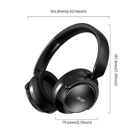 Acer OHR560 ANC Over-Ear Wireless Headphones, Full-Coverage Foldable Design HiFi Stereo HD ENC Call Noise Reduction Built-in Mic, 3.5mm Audio Cable Compatible for Work Travel Gaming Study