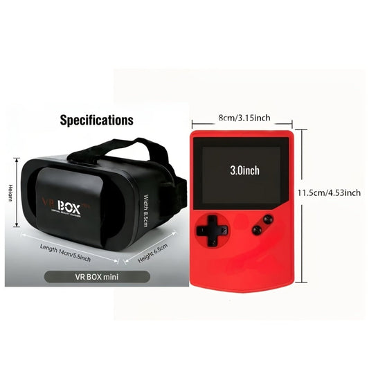 VR Headset & Retro Handheld Game Console Set – Mini 3D HD Virtual Reality Glasses with Portable Game Console, Immersive Gaming, Kids & Adults